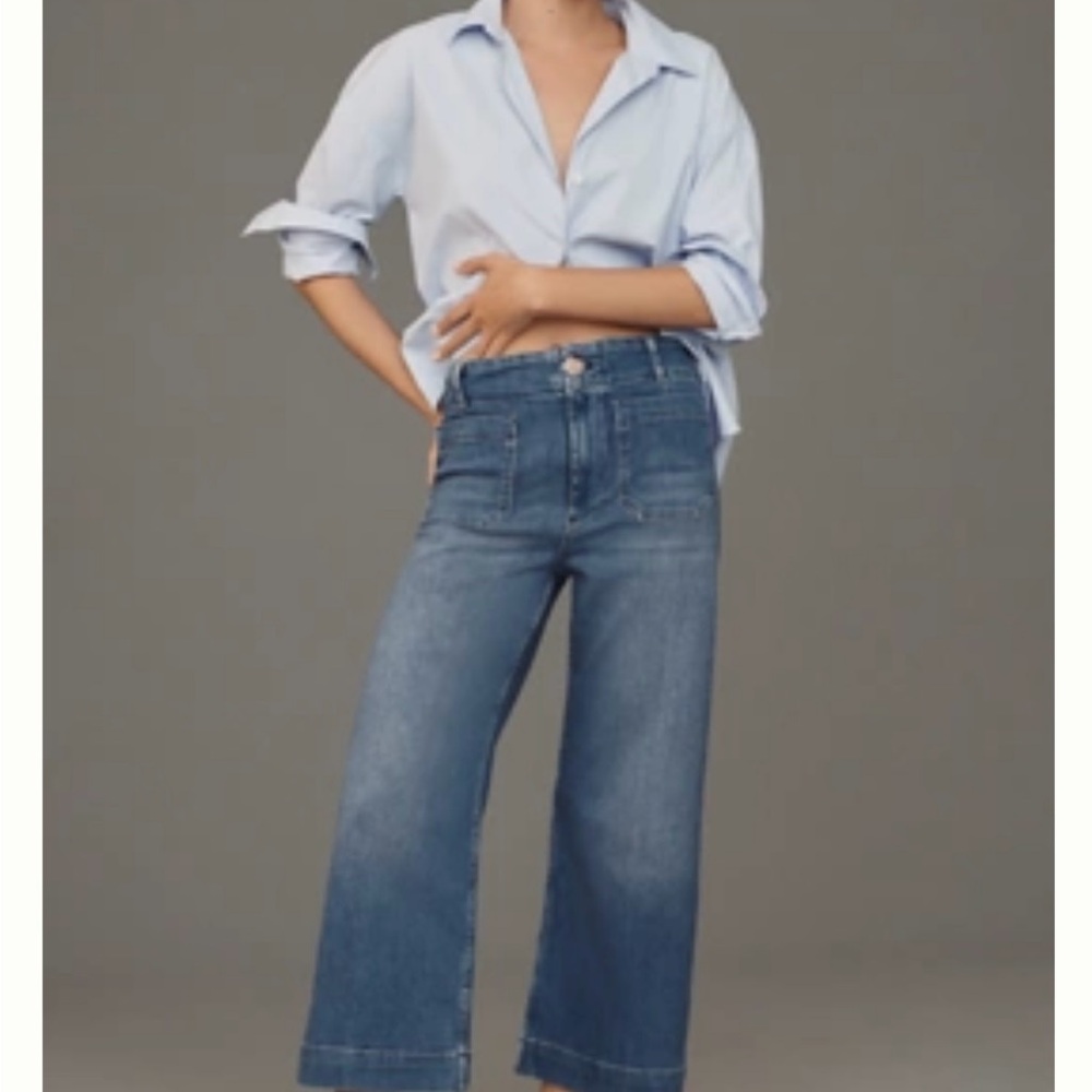 Maeve Colette Medium Blue Cropped Wide Leg Jeans